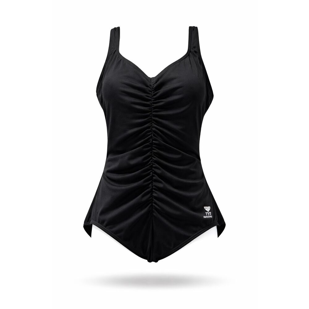 TYR Black Ruched One Piece Swimsuit Size 12 Tummy Control Slimming Swimwear